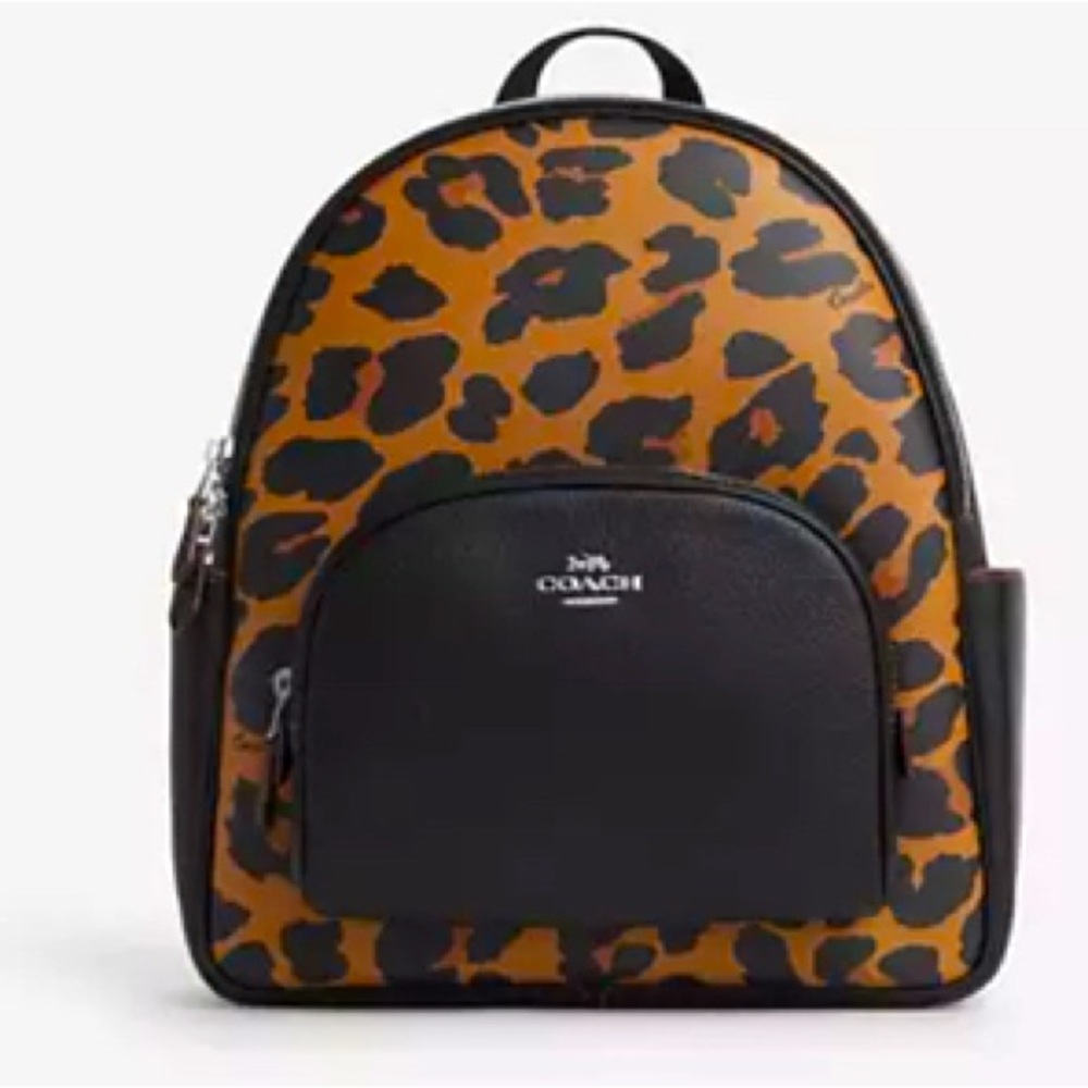 🤩NWT COACH COURT SIGNATURE CANVAS/LEOPARD PRINT LARGE BACKPACK 🎒 G😍RGEOUS‼️
